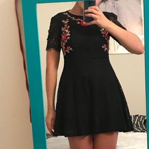 Black lace midi skater dress